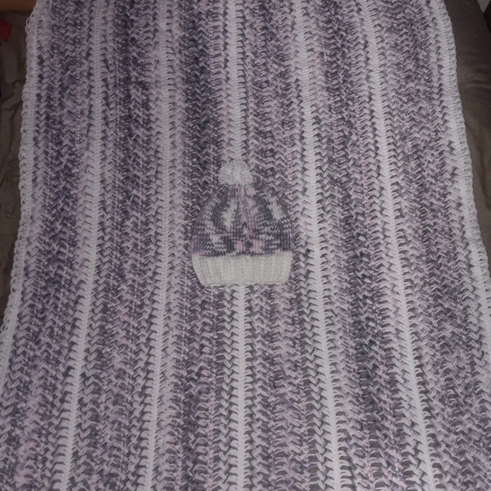 Matching beanie n full size hand knitted blanket